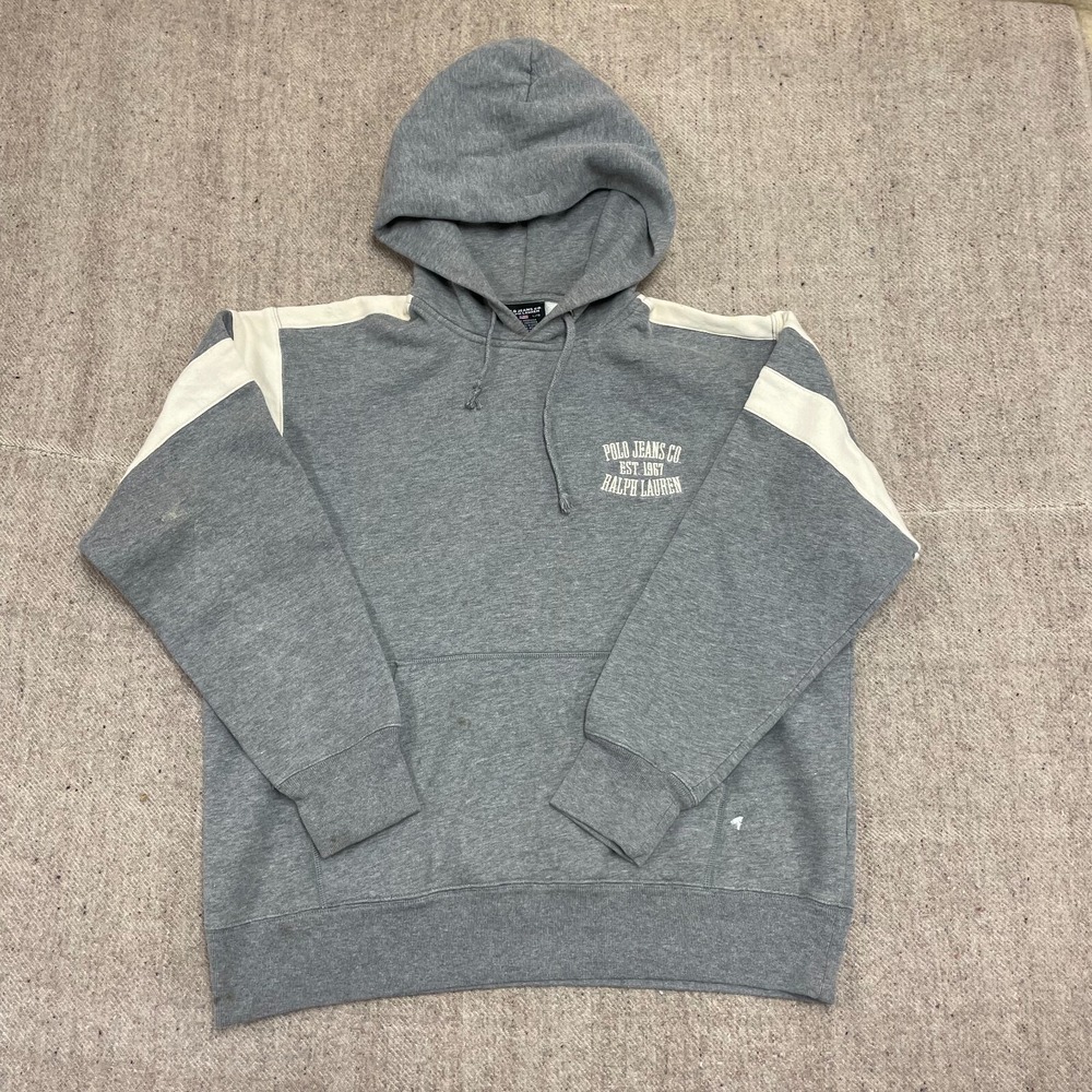 Vintage Polo Jeans Hoodie Men Large Grey 2000s Polo Ralph Lauren